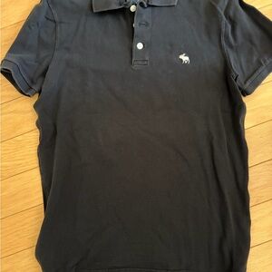 Abercrombie & Fitch Black Polo with Contrast Embroidered Moose